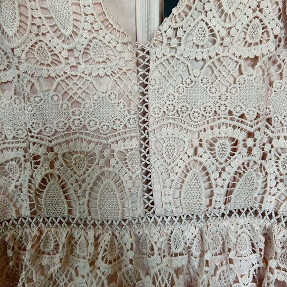 J.O.A. Pink Eyelet Crochet Lace Babydoll Fit & Flare Mini Dress L NWT - Picture 14 of 14